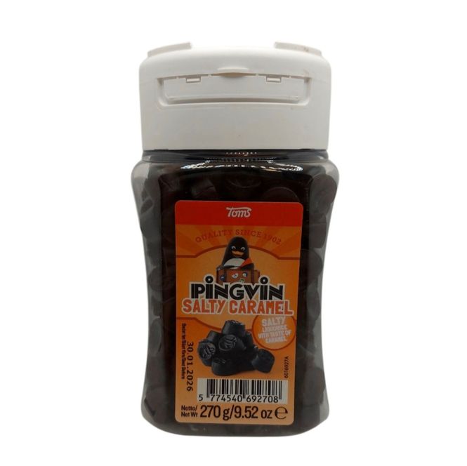 Huvudbild Pingvin Saltpastiller Burk Caramel 270gr Toms